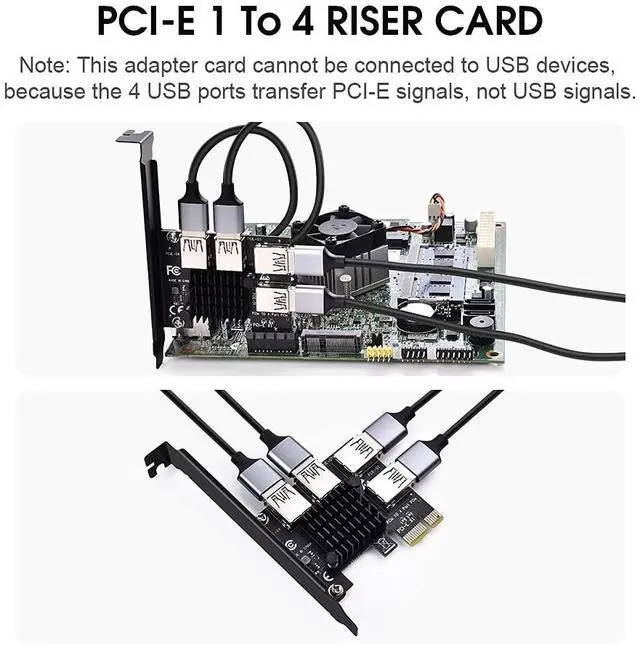 Alt view image 3 of 7 - BUCIER PCIE 1 to 4 Ports PCI Express 16X Slots Riser Card USB 3.0 PCI-E Adapter Board Multiplier Port GPU Extender Miner Riser Card for BTC Bitcoin Miner Mining