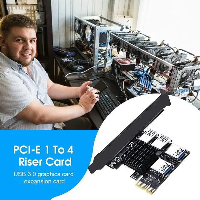 Alt view image 6 of 7 - BUCIER PCIE 1 to 4 Ports PCI Express 16X Slots Riser Card USB 3.0 PCI-E Adapter Board Multiplier Port GPU Extender Miner Riser Card for BTC Bitcoin Miner Mining