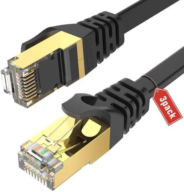 Main image of BUCIER CAT8 Ethernet Cable 3 ft (3 Pack) High Speed, Shielded Flat Internet Cable with Clips, Weatherproof S/FTP UV Resistant for Router/Gaming/Modem - Black
