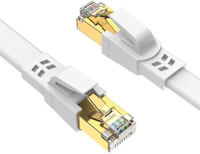 Main image of BUCIER Ethernet Cable 6 ft High Speed, CAT8 Shielded Flat Internet Cable with Clips, Faster Than Cat7 LAN Wire - White