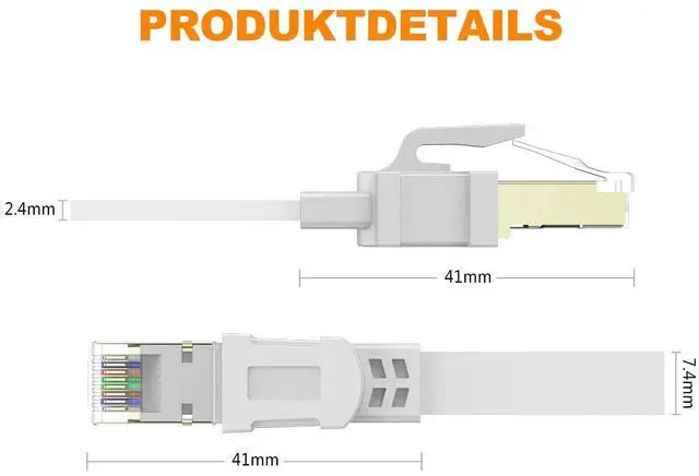 Alt view image 3 of 6 - BUCIER Ethernet Cable 6 ft High Speed, CAT8 Shielded Flat Internet Cable with Clips, Faster Than Cat7 LAN Wire - White