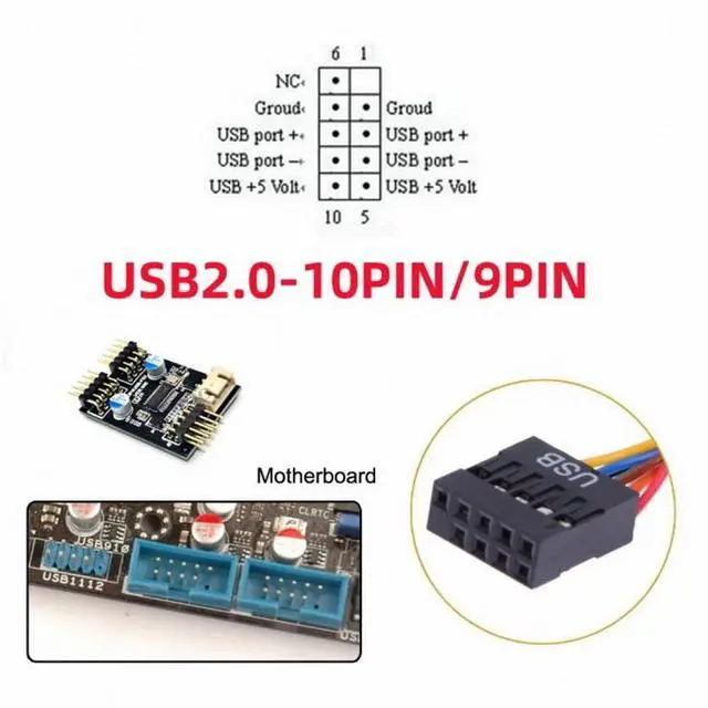 Alt view image 6 of 7 - BUCIER USB 10 Pin 9Pin Motherboard Female Header to Dual USB 2.0 Female Adapter Cable 50cm