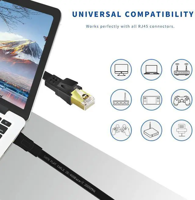 Alt view image 6 of 7 - BUCIER CAT8 Ethernet Cable 20ft, High Speed Heavy Duty Cat8 LAN Network Cable 40Gbps, 2000Mhz with Gold Plated RJ45 Connector for Modem, Router, Switch, Gaming, Xbox - Black