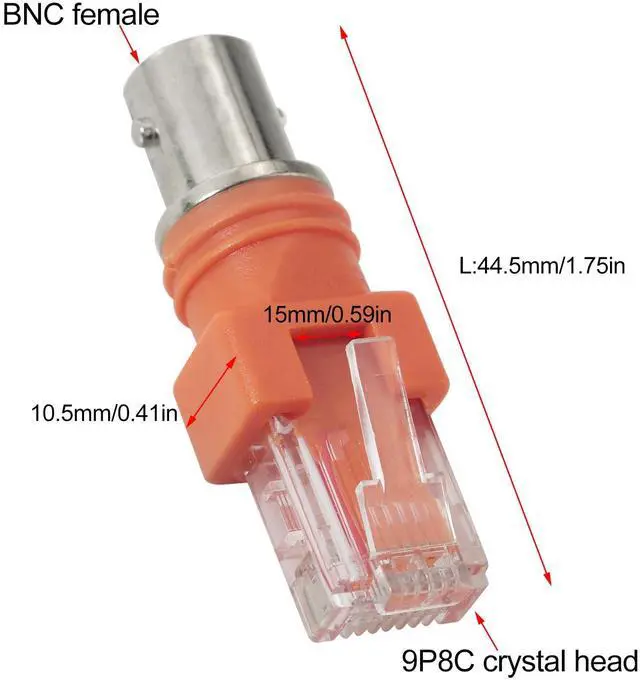 Alt view image 3 of 5 - BUCIER 2PCS BNC to RJ45 Cable Adapter Network Crystal Head Orange Core Pure Copper Tinned Connector Coupler Adapter for Data Transmission Video Surveillance