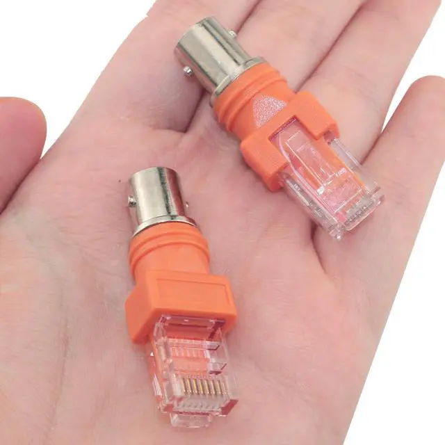 Alt view image 5 of 5 - BUCIER 2PCS BNC to RJ45 Cable Adapter Network Crystal Head Orange Core Pure Copper Tinned Connector Coupler Adapter for Data Transmission Video Surveillance