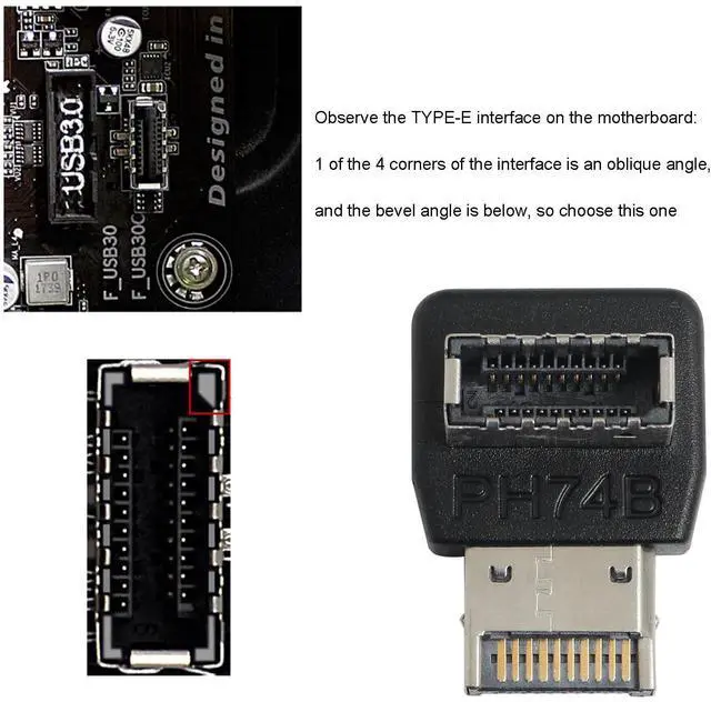 Alt view image 2 of 5 - BUCIER Computer Motherboard USB3.1 Type-E Interface 90-Degree Right Angle Bent Head with Shell PH74B Right Angle Bent Head USB E Adapter for Computer Motherboard