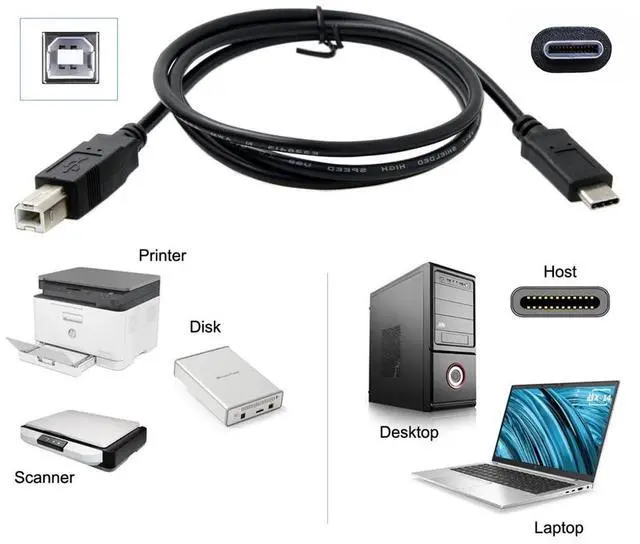 Alt view image 6 of 7 - BUCIER USB-C USB 3.1 Type C Male Connector to USB 2.0 B Type Male Data Cable for Cell Phone Laptop 100cm
