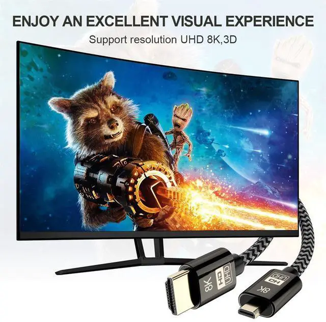 Alt view image 5 of 7 - Vszerda Micro HDMI to HDMI 2.1 Ultra-HD UHD 8K 60hz 4K 120hz Cable 48Gbs HDMI Cord for Camera Tablet (1.5m)