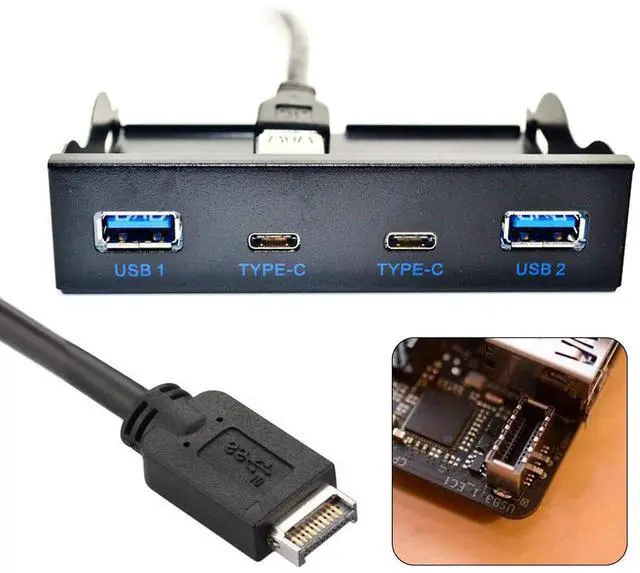 Alt view image 7 of 7 - BUCIER USB 3.1 Front Panel Header 19Pin to USB-C & USB 3.0 HUB 4 Ports Front Panel Motherboard Cable Compatible for 3.5" Floppy Bay