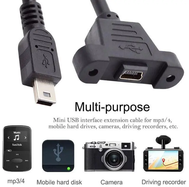 Alt view image 7 of 7 - BUCIER Panel Mount Type Mini USB2.0 5Pin Male to Female Extension Adapter Cable with Screws (50cm)