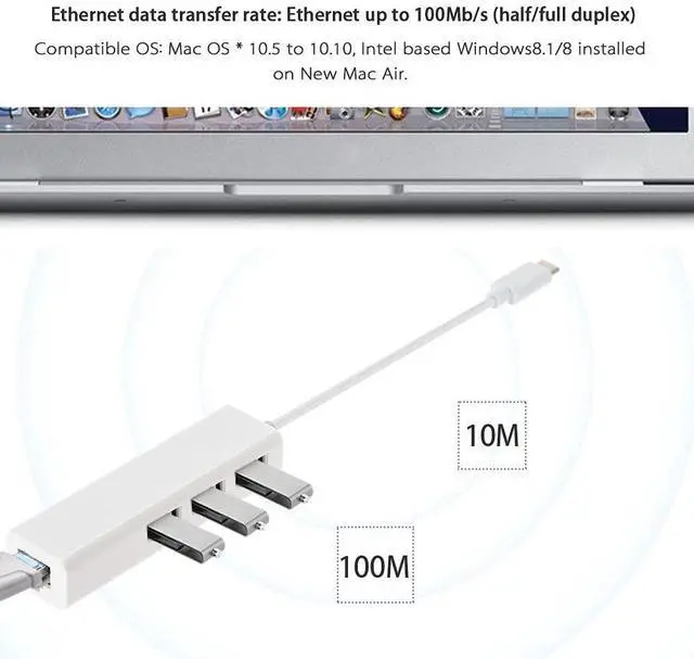 Alt view image 7 of 7 - BUCIER USB 3.1 Type C USB-C to Multiple 3 Ports USB2.0 Hub with Ethernet 100Mbps Network LAN Adapter