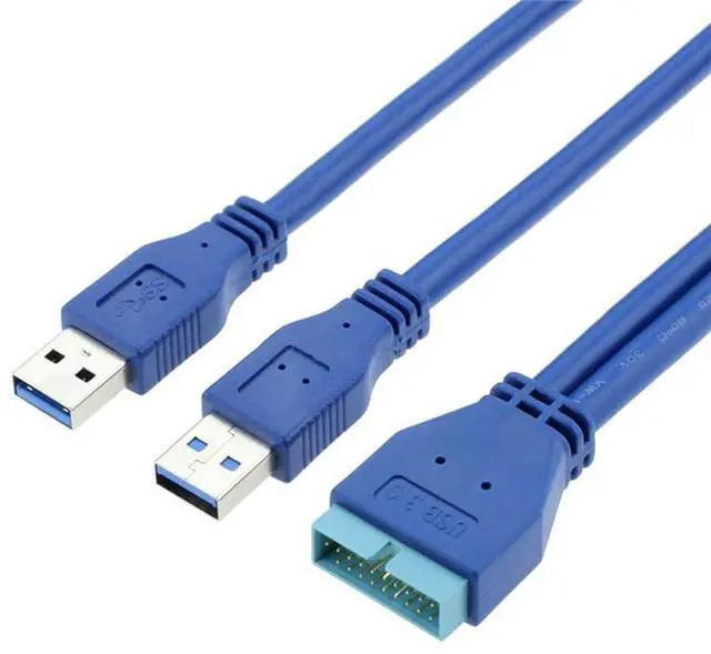 Alt view image 2 of 7 - BUCIER Dual Port USB 3.0 A Male to 20 Pin Male Motherboard Extension Cable Adapter 5Gbps