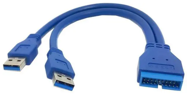 Alt view image 6 of 7 - BUCIER Dual Port USB 3.0 A Male to 20 Pin Male Motherboard Extension Cable Adapter 5Gbps