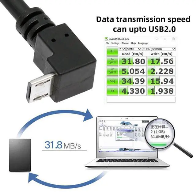 Alt view image 4 of 7 - BUCIER Down Angled 90 Degree Micro USB 2.0 Type 5Pin to USB 2.0 Type-A Data Charge Cable 480Mbps Data for Phone Tablet Computer Camera (25cm)