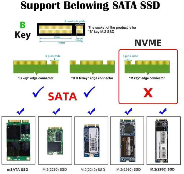 Alt view image 2 of 7 - BUCIER B+M Key Socket 2 M.2 NGFF (SATA) SSD to 2.5 SATA Adapter Card Adapter with Black Metal Case