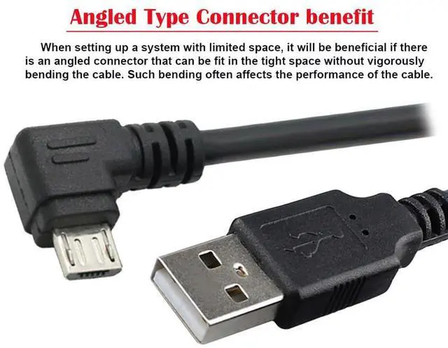 Alt view image 3 of 7 - BUCIER Left & Right Angled 90 Degree Micro USB 2.0 Type 5Pin to USB 2.0 Type-A Data Charge Cable 480Mbps Data for Phone Tablet Computer Camera 2 Pack (150cm)