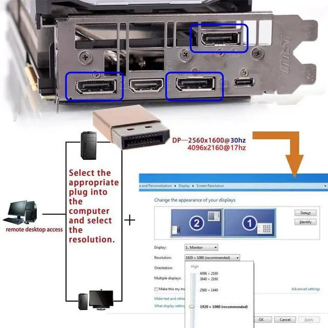Alt view image 7 of 7 - BUCIER DP Virtual Display Adapter Displayport Dummy Plug Headless Ghost Emulator 2560x1600p@60Hz