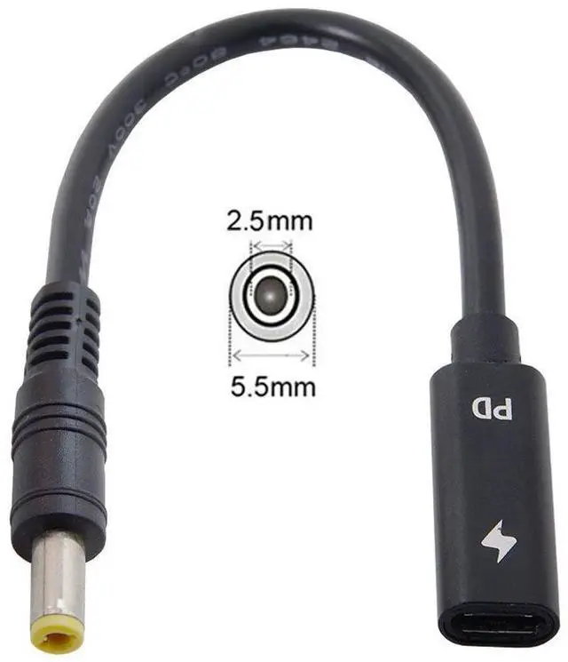 Alt view image 2 of 7 - BUCIER Type C USB-C Female Input to DC Power PD Charge Cable fit for Laptop 18-20V (5.5x2.5mm)