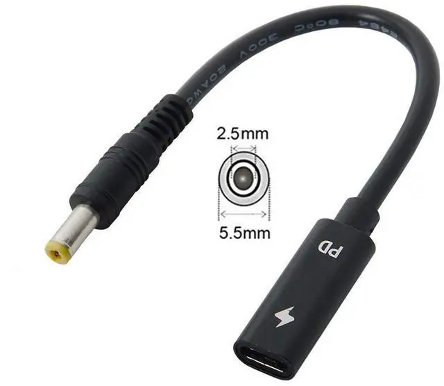 Alt view image 3 of 7 - BUCIER Type C USB-C Female Input to DC Power PD Charge Cable fit for Laptop 18-20V (5.5x2.5mm)
