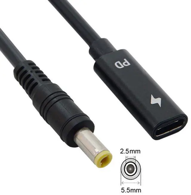 Alt view image 6 of 7 - BUCIER Type C USB-C Female Input to DC Power PD Charge Cable fit for Laptop 18-20V (5.5x2.5mm)