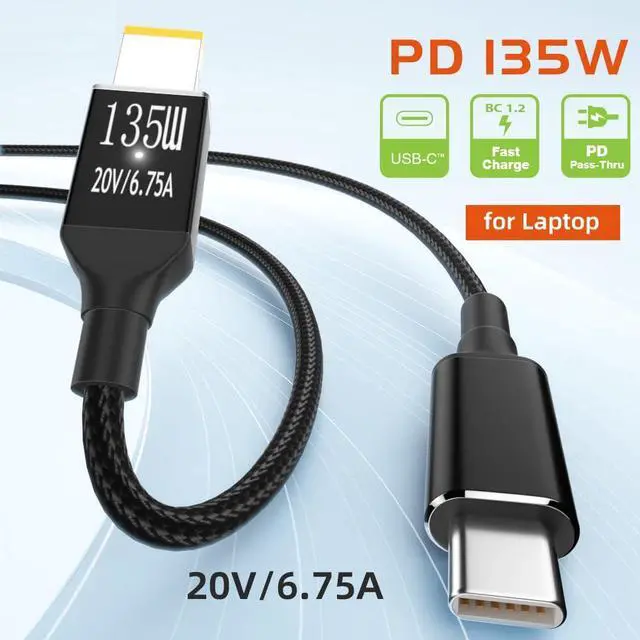 Alt view image 4 of 7 - BUCIER 135W Type-C USB-C Cable to DC Rectangle 11.0 * 4.5mm Power PD Charge Cable for Thinkpad X1 Legion Y7000P Laptop DC20V 6.25A