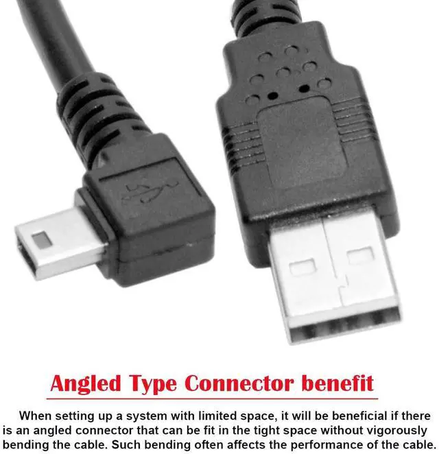 Alt view image 4 of 7 - BUCIER Mini USB B Type 5pin Male Right Angled 90 Degree to USB 2.0 Male Data Cable with Ferrite 3.0m (300cm)