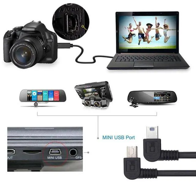 Alt view image 4 of 7 - BUCIER Mini USB B Type Left & Right Angled 90 Degree to USB 2.0 Male Data Power Cable 2pcs/lot 50cm