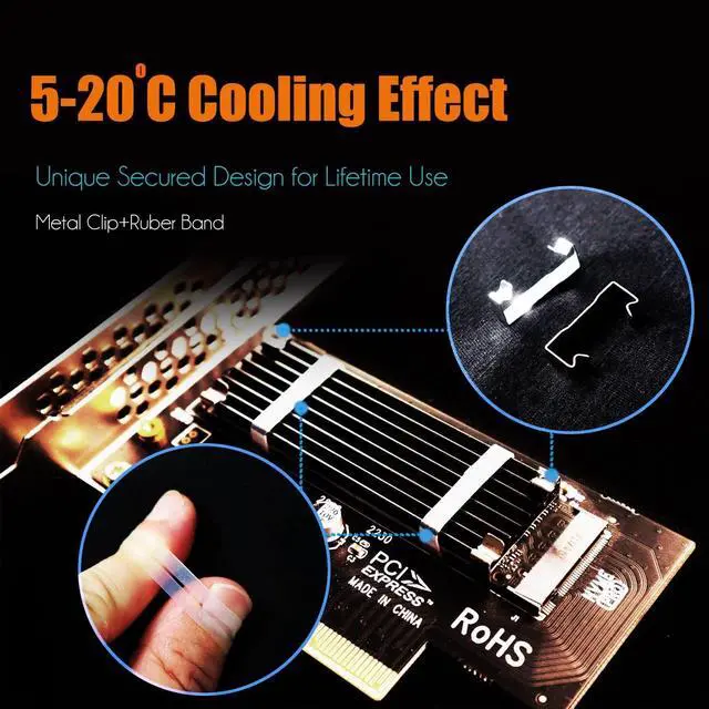 Alt view image 5 of 7 - BUCIER PA09-HS M.2 NVMe to PCIe 4.0 X4 Adapter with M.2 Heatsink for M.2 NVMe SSD