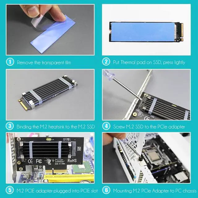 Alt view image 7 of 7 - BUCIER PA09-HS M.2 NVMe to PCIe 4.0 X4 Adapter with M.2 Heatsink for M.2 NVMe SSD