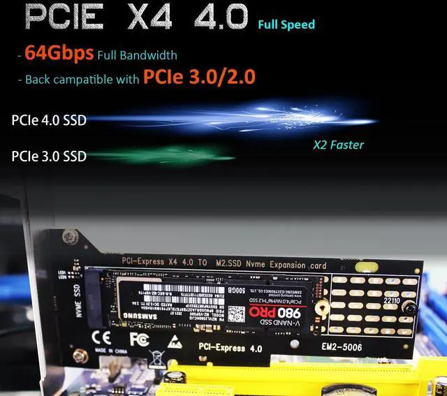 Alt view image 3 of 7 - BUCIER PA22110 M.2 NVMe to PCIe 4.0 X4 Adapter for 22110 M.2 NVMe SSD