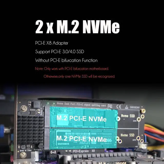 Alt view image 2 of 7 - BUCIER PA21 Dual M.2 NVMe to PCIe 4.0 X8 Adapter Without PCIe Bifurcation Function, Support 22110/2280/2260/2242/2230 Size (PCIe Bifurcation Motherboard is Required)