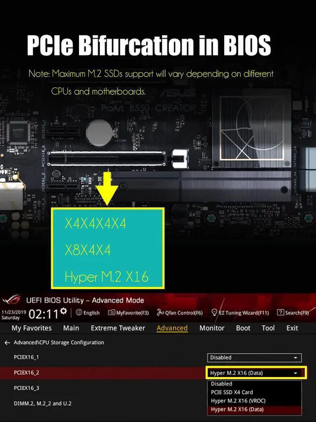 Alt view image 5 of 7 - BUCIER PA40 Quad M.2 NVMe to PCIe 3.0 X8 Adapter with PCIe Bifurcation Function, Support 22110/2280/2260/2242/2230 Size