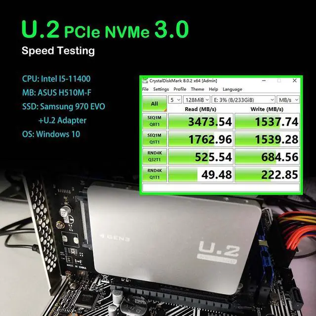 Alt view image 4 of 7 - BUCIER PU11 U.2 to PCIe 4.0 X4 Adapter for 2.5 Inch U.2 SSD, PCIe 4.0 X4 Full Speed