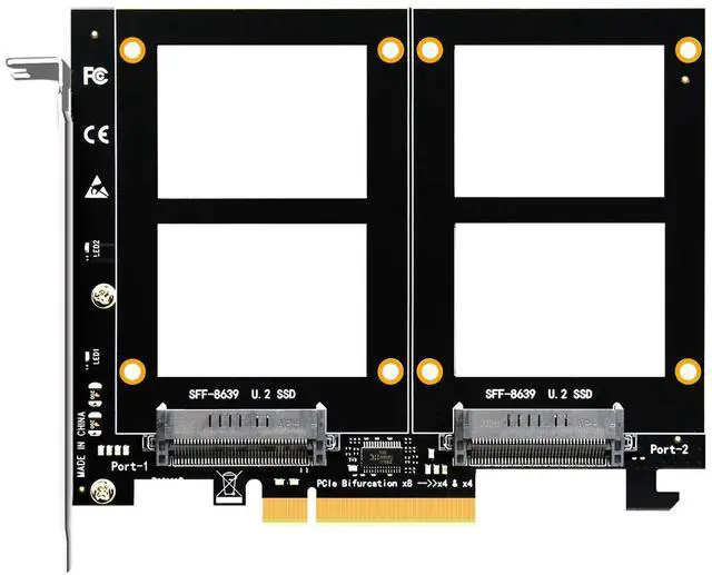 Main image of BUCIER PU21 Dual U.2 SSD to PCIe 4.0 X8 Adapter, Support 2 x U.2 SSD or Soft Raid, Without PCIe Splitter Function (PCIe Bifurcation Motherboard is Required)