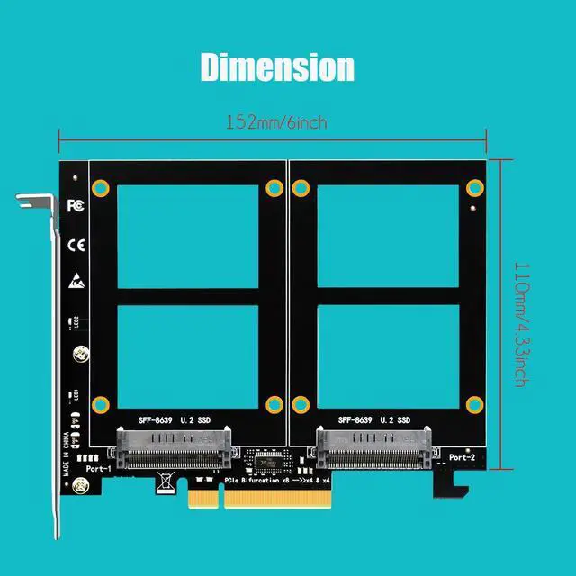 Alt view image 7 of 7 - BUCIER PU21 Dual U.2 SSD to PCIe 4.0 X8 Adapter, Support 2 x U.2 SSD or Soft Raid, Without PCIe Splitter Function (PCIe Bifurcation Motherboard is Required)