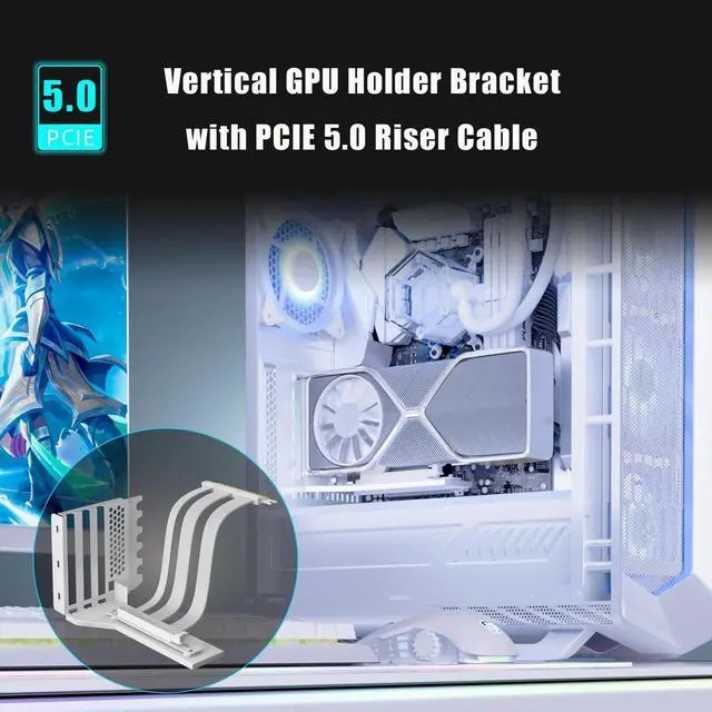 Alt view image 2 of 7 - BUCIER 2-Slot GPU Support Bracket with 200mm PCIe 5.0 Riser Cable for GPU Vertical Mount, Compatible with RTX5090 RTX4090 RX9070 RX7900, PC Cases with Open PCI 7/8-slot Design