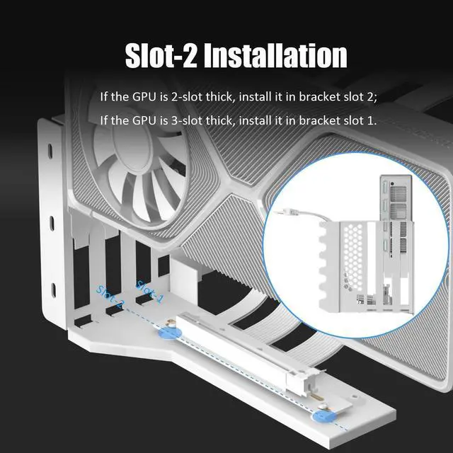 Alt view image 5 of 7 - BUCIER 2-Slot GPU Support Bracket with 200mm PCIe 5.0 Riser Cable for GPU Vertical Mount, Compatible with RTX5090 RTX4090 RX9070 RX7900, PC Cases with Open PCI 7/8-slot Design