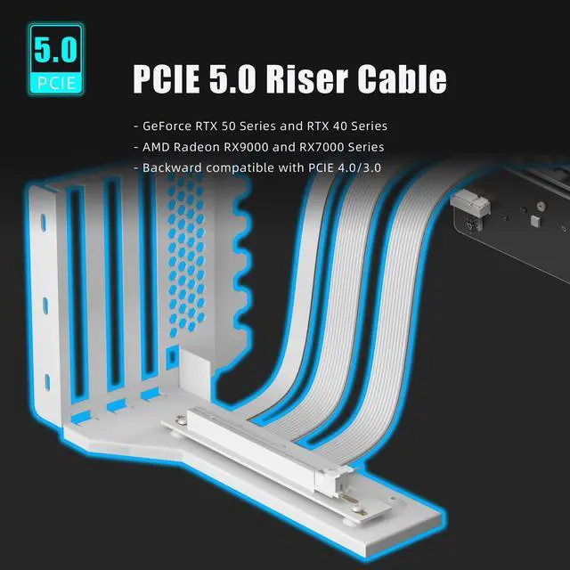 Alt view image 6 of 7 - BUCIER 2-Slot GPU Support Bracket with 200mm PCIe 5.0 Riser Cable for GPU Vertical Mount, Compatible with RTX5090 RTX4090 RX9070 RX7900, PC Cases with Open PCI 7/8-slot Design