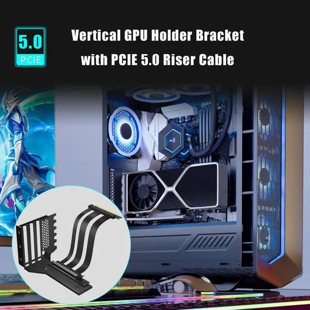 Alt view image 2 of 7 - BUCIER 3-Slot GPU Support Bracket with 150mm PCIe 5.0 Riser Cable for GPU Vertical Mount, Compatible with RTX5090 RTX4090 RX9070 RX7900, PC Cases with Open PCI 7/8-slot Design