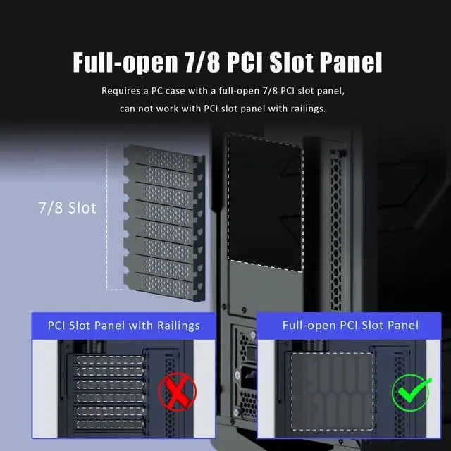 Alt view image 4 of 7 - BUCIER 2-Slot GPU Support Bracket with 200mm PCIe 5.0 Riser Cable for GPU Vertical Mount, Compatible with RTX5090 RTX4090 RX9070 RX7900, PC Cases with Open PCI 7/8-slot Design