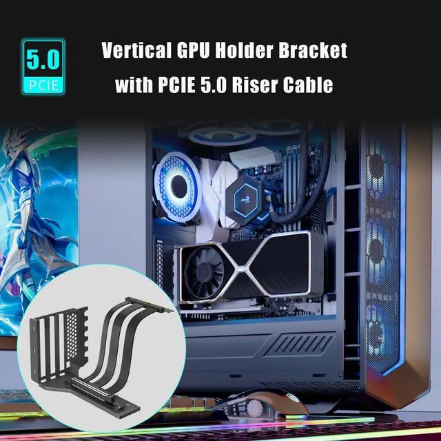 Alt view image 2 of 7 - BUCIER 2-Slot GPU Support Bracket with 200mm PCIe 5.0 Riser Cable for GPU Vertical Mount, Compatible with RTX5090 RTX4090 RX9070 RX7900, PC Cases with Open PCI 7/8-slot Design