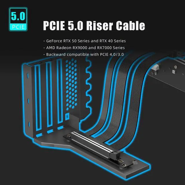 Alt view image 6 of 7 - BUCIER 2-Slot GPU Support Bracket with 200mm PCIe 5.0 Riser Cable for GPU Vertical Mount, Compatible with RTX5090 RTX4090 RX9070 RX7900, PC Cases with Open PCI 7/8-slot Design
