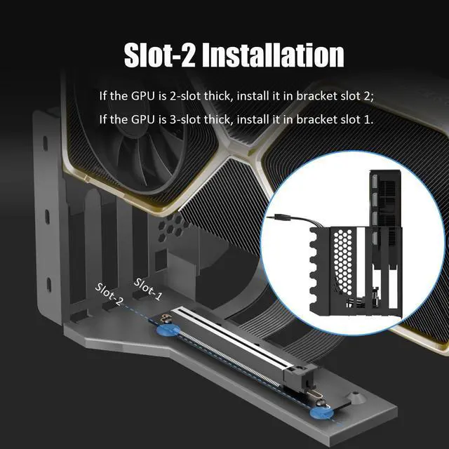 Alt view image 5 of 7 - BUCIER 2-Slot GPU Support Bracket with 200mm PCIe 5.0 Riser Cable for GPU Vertical Mount, Compatible with RTX5090 RTX4090 RX9070 RX7900, PC Cases with Open PCI 7/8-slot Design