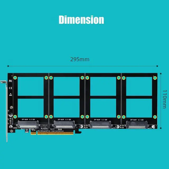 Alt view image 6 of 6 - BUCIER PU41 Quad U.2 SSD to PCIe 4.0 X16 Adapter Without PCIe Bifurcation Function (PCIe Bifurcation Motherboard is Required)