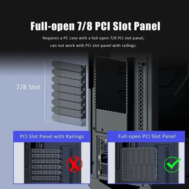 Alt view image 4 of 7 - BUCIER 2-Slot GPU Support Bracket with 180mm PCIe 4.0 Riser Cable for GPU Vertical Mount, Compatible with RTX 40/30 Series and Radeon RX7000/RX6000 Series, PC Cases with Open PCI 7/8-slot Design