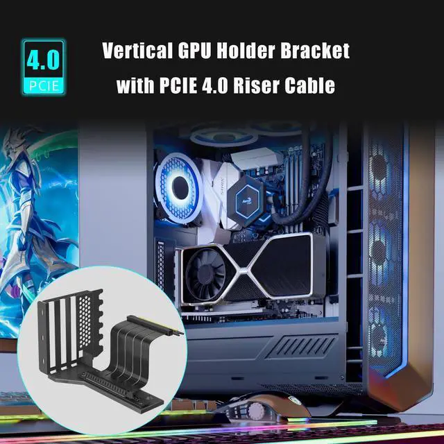 Alt view image 2 of 7 - BUCIER 2-Slot GPU Support Bracket with 180mm PCIe 4.0 Riser Cable for GPU Vertical Mount, Compatible with RTX 40/30 Series and Radeon RX7000/RX6000 Series, PC Cases with Open PCI 7/8-slot Design
