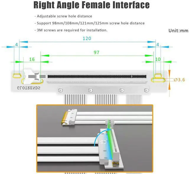 Alt view image 3 of 7 - BUCIER 200mm PCIe 5.0 Riser Cable for RTX5090 RTX4090 RX9070 RX7900, Compatible with PCIe 5.0/4.0 GPUs, 90 Degree Right Angle for Vertical GPU Mount