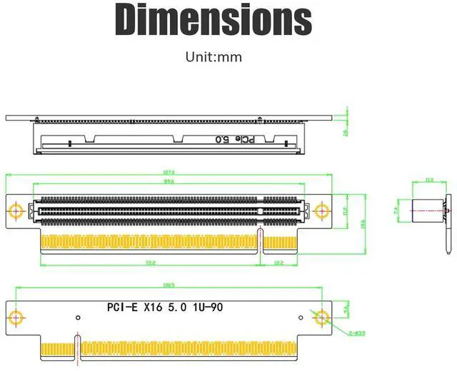 Alt view image 7 of 7 - BUCIER PA17 PCIe 5.0 X16 Riser Adapter Card, Right Angle and Low-Profile for 1U/2U Server Installation