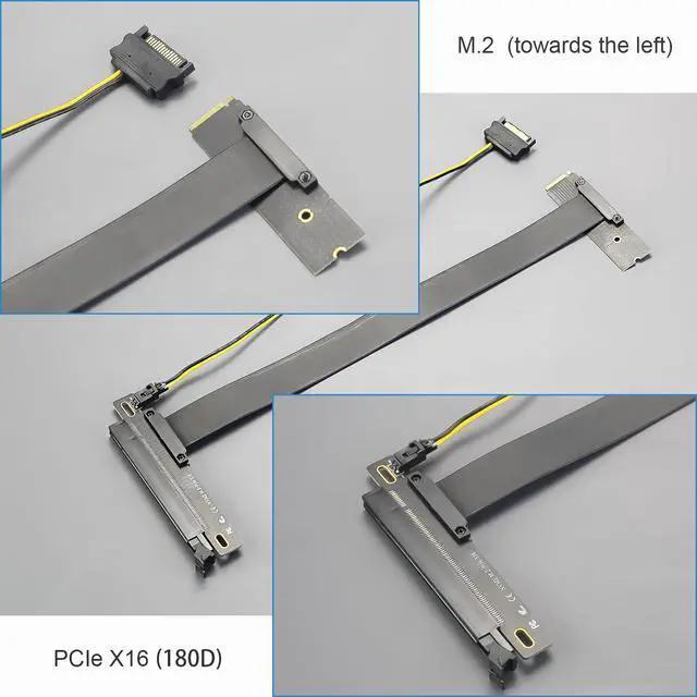 Alt view image 7 of 7 - BUCIER 300mm M.2 Key M to PCIe 4.0 X16 Riser Cable with SATA Power Cable, Not Support M.2 SATA Slot