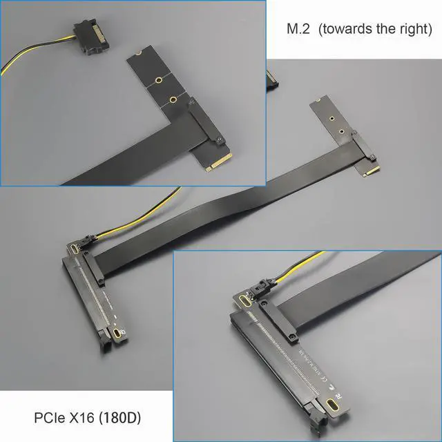 Alt view image 7 of 7 - BUCIER 300mm M.2 Key M to PCIe 4.0 X16 Riser Cable with SATA Power Cable, Not Support M.2 SATA Slot